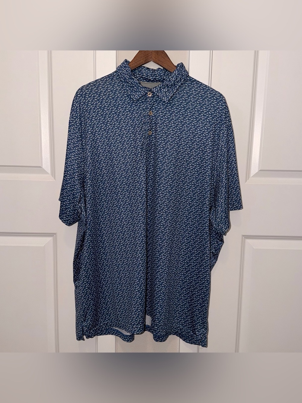 NWOT Cremieux Blue Label Performance Stretch Tiny Fish Print Polo/Golf Shirt XXL